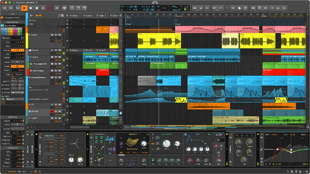 Bitwig Studio 6 arrangement and device interface