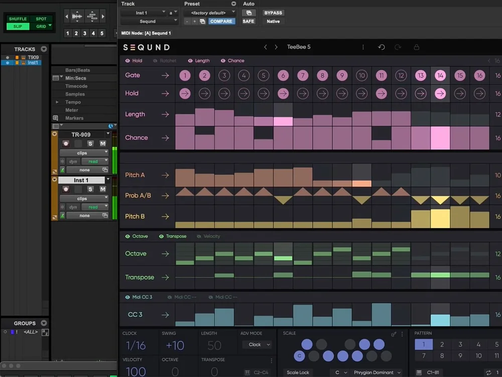 Pro Tools session with beat programming and audio tracks