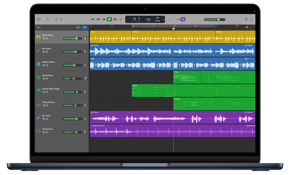 GarageBand for Mac with Drummer and instrument tracks